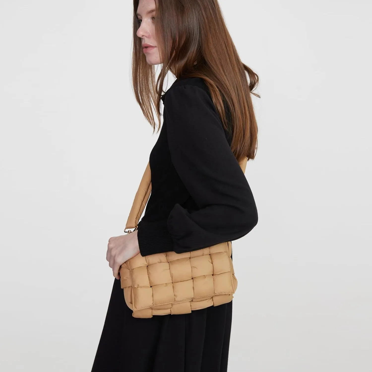 Puffer Woven Crossbody Bag Purse Handbags for Women, Quilted Hobo Carryall Bag Shoulder Bags with Adjustable Strap