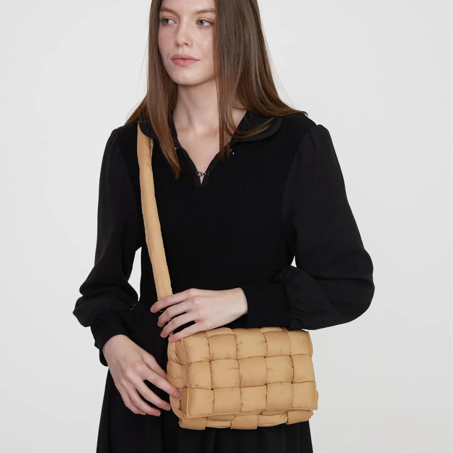 Puffer Woven Crossbody Bag Purse Handbags for Women, Quilted Hobo Carryall Bag Shoulder Bags with Adjustable Strap