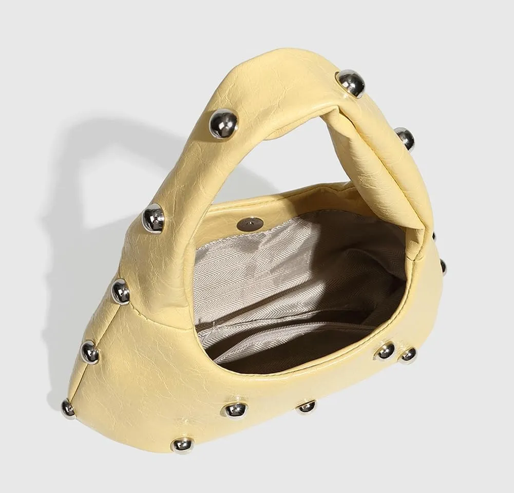 Punk Studded Shoulder Bag for Women – Metallic Mushroom Hobo Purse, Crossbody & Handheld Gothic Clutch