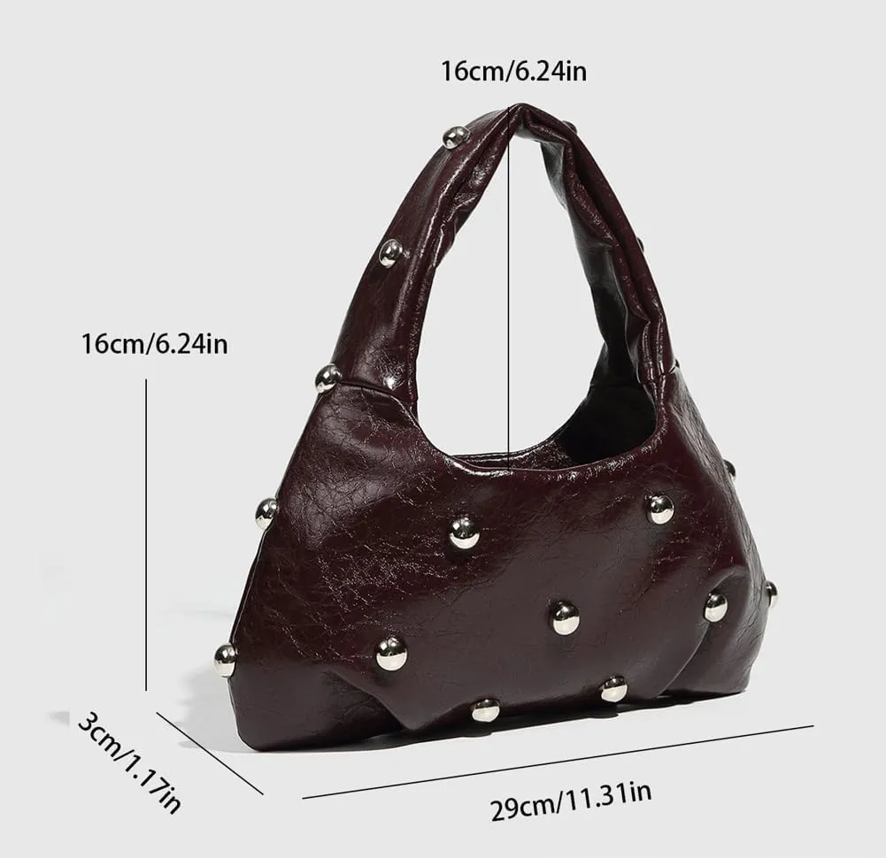Punk Studded Shoulder Bag for Women – Metallic Mushroom Hobo Purse, Crossbody & Handheld Gothic Clutch