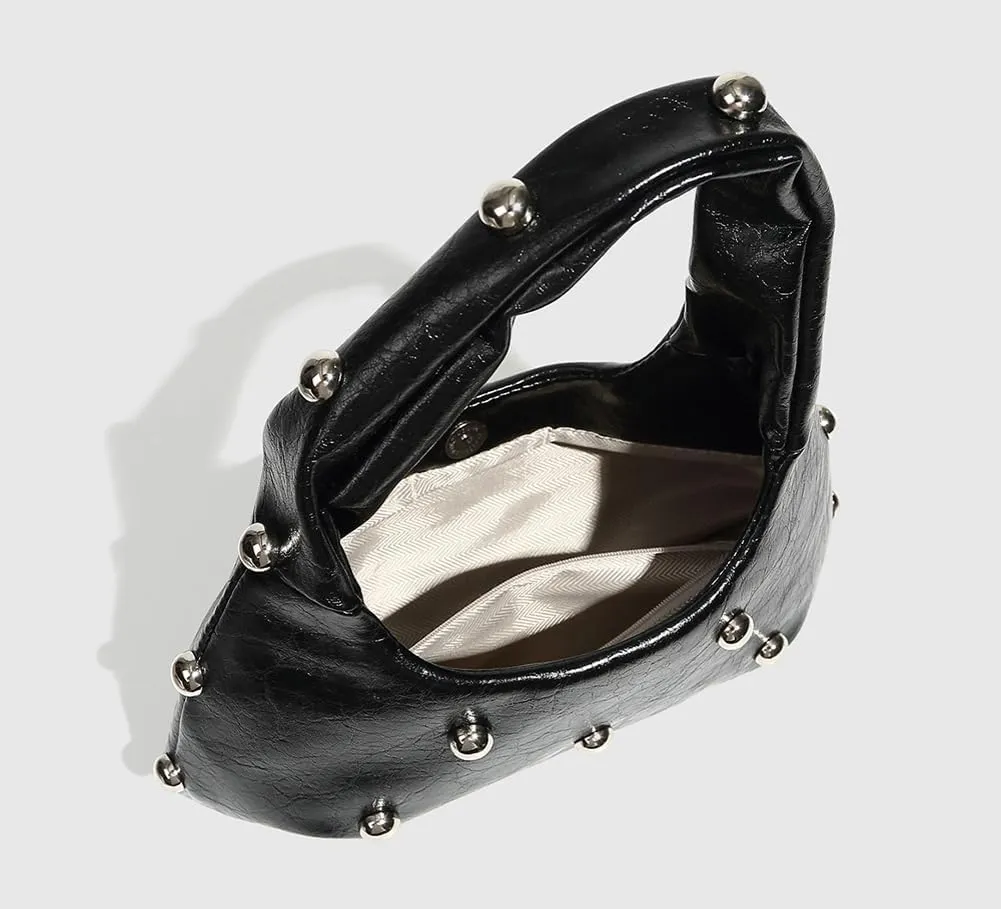 Punk Studded Shoulder Bag for Women – Metallic Mushroom Hobo Purse, Crossbody & Handheld Gothic Clutch
