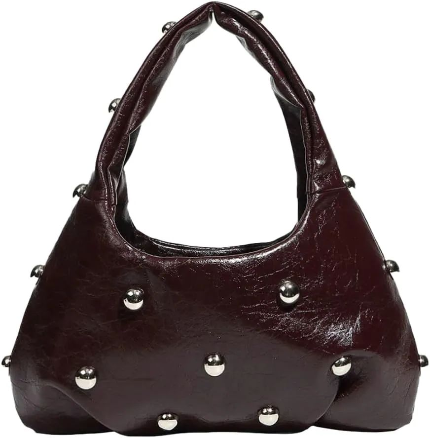 Punk Studded Shoulder Bag for Women – Metallic Mushroom Hobo Purse, Crossbody & Handheld Gothic Clutch