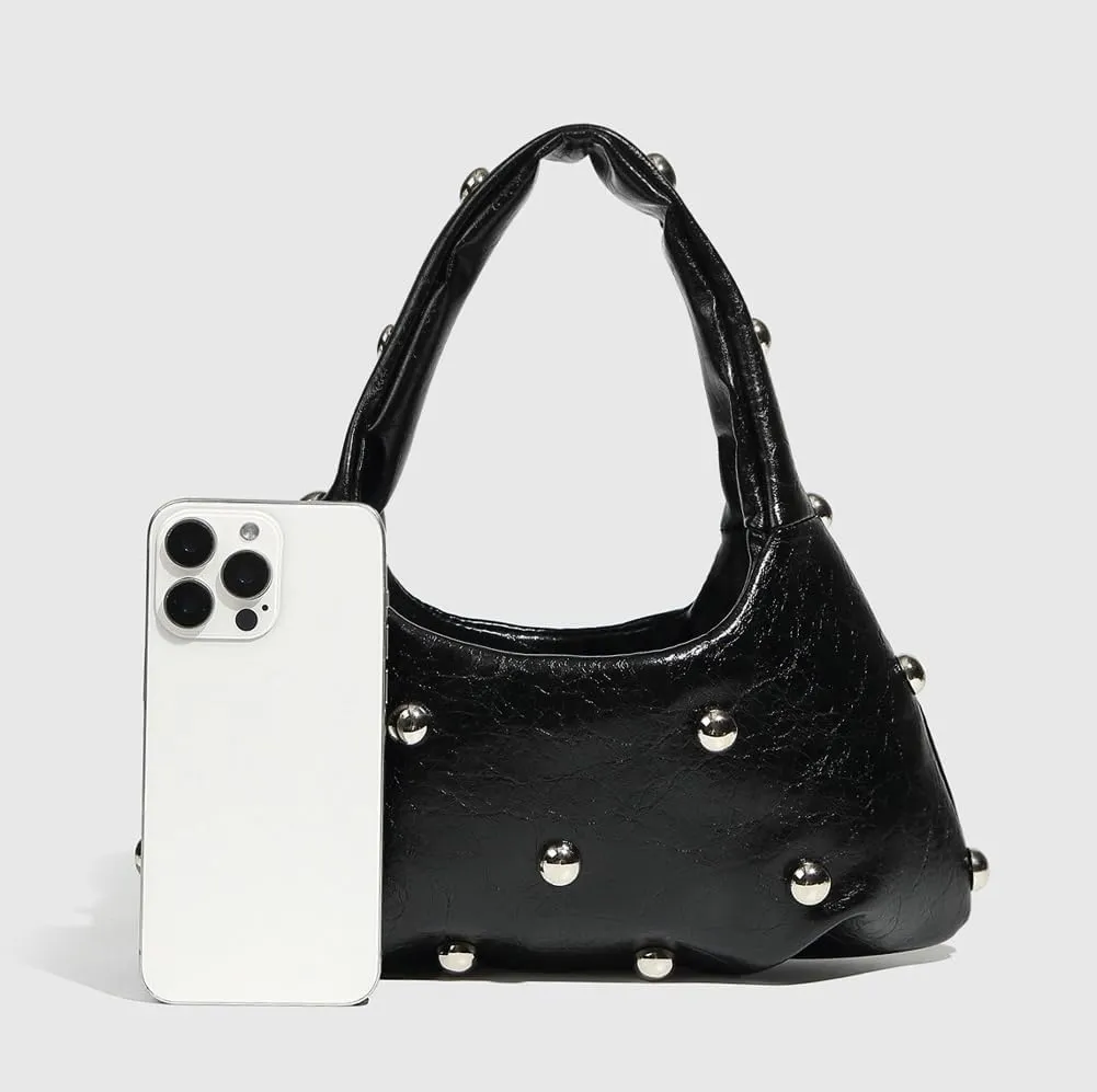Punk Studded Shoulder Bag for Women – Metallic Mushroom Hobo Purse, Crossbody & Handheld Gothic Clutch