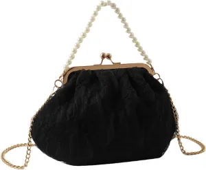 Pure White Pearl Handbag for Women - Elegant Mesh & Lace Mini Purse with Detachable Strap,Chic Crossbody