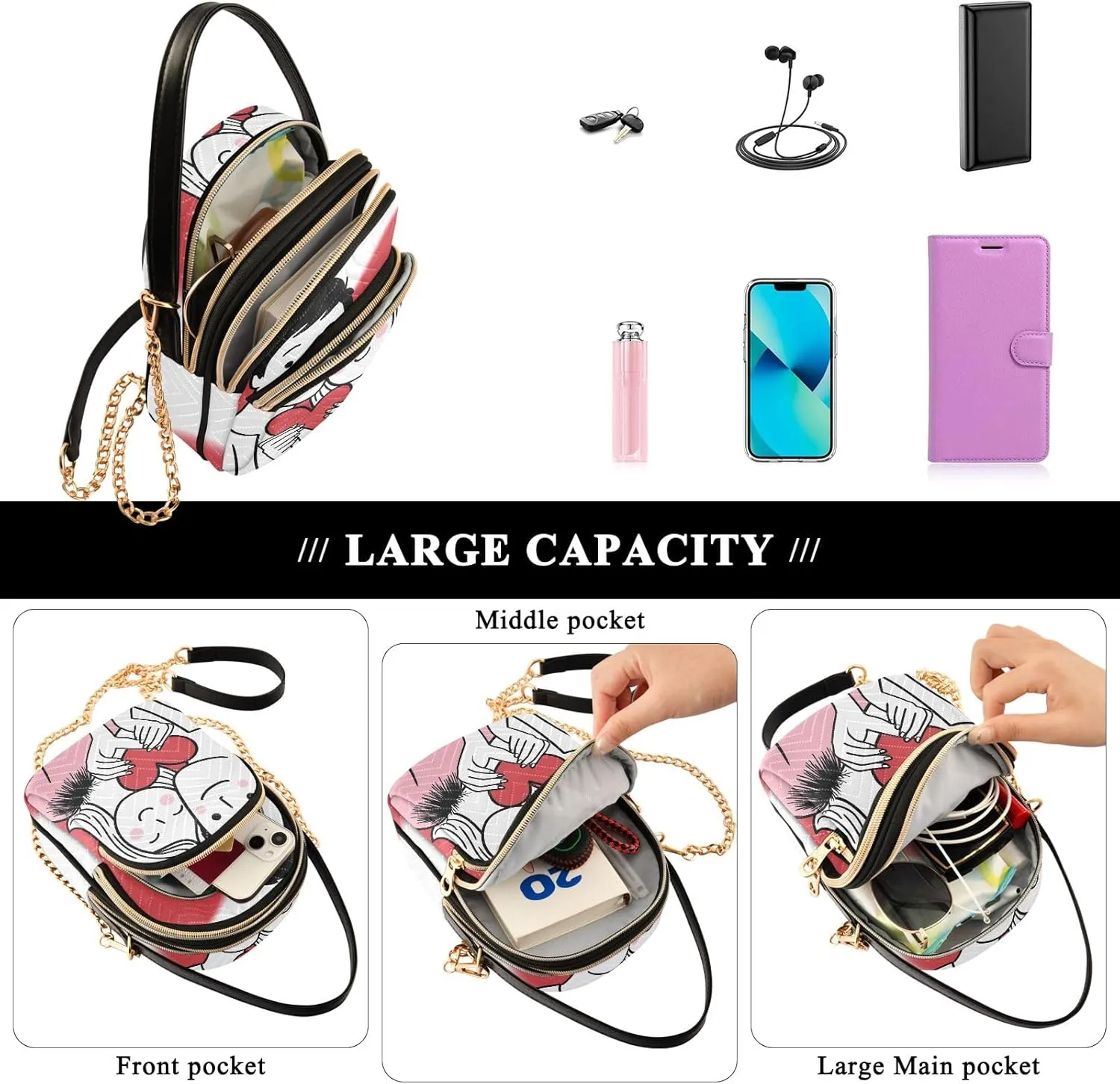 Quilted Crossbody Bag Small Shoulder Purse Women's Handbags Phone Purse with Chain