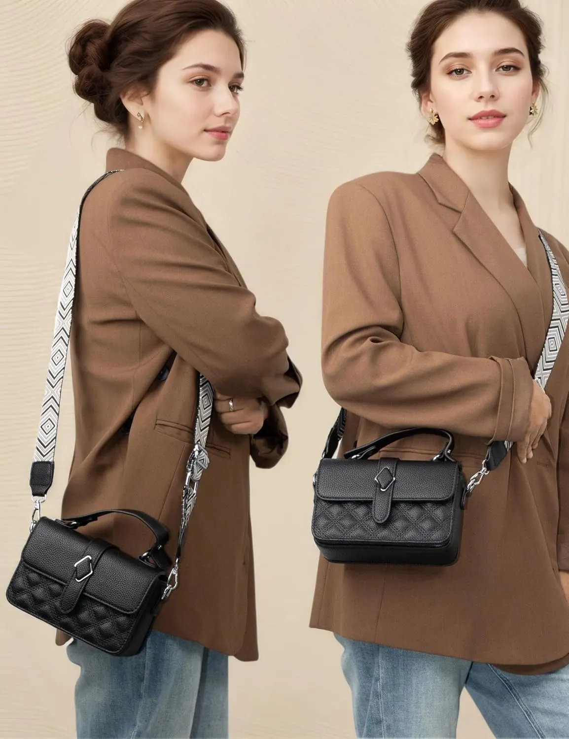 Quilted Crossbody Bags for Women Trendy Small Vegan Leather Wide Strap Cross Body Shoulder Handbags Purse 2025