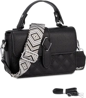 Quilted Crossbody Bags for Women Trendy Small Vegan Leather Wide Strap Cross Body Shoulder Handbags Purse 2025