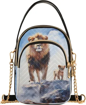 Quilted Crossbody Bags for Women,Lion Mother with Little Lion Women's Crossbody Handbags Small Travel Purses Phone Bag
