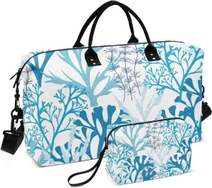 Quilted Gym Duffel Bag Underwater Corals and Seaweed Overnight Weekender Bags Set for Travel