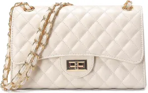 Quilted Leather Crossbody Bags for Women Trendy Ladies Shoulder Purse Satchel HandBag with Chain Strap