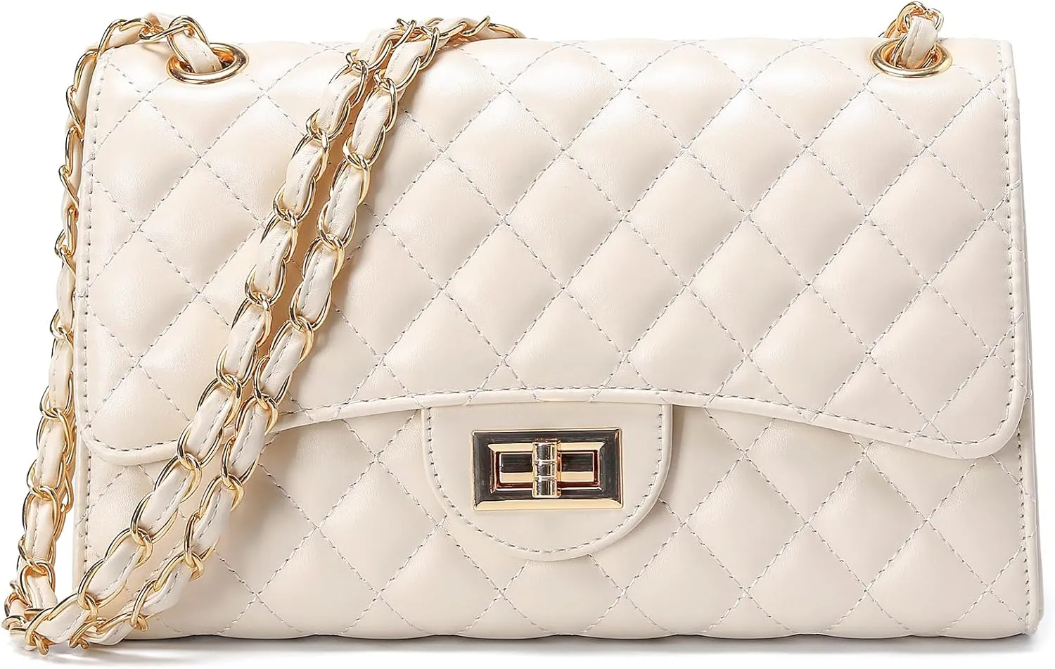 Quilted Leather Crossbody Bags for Women Trendy Ladies Shoulder Purse Satchel HandBag with Chain Strap