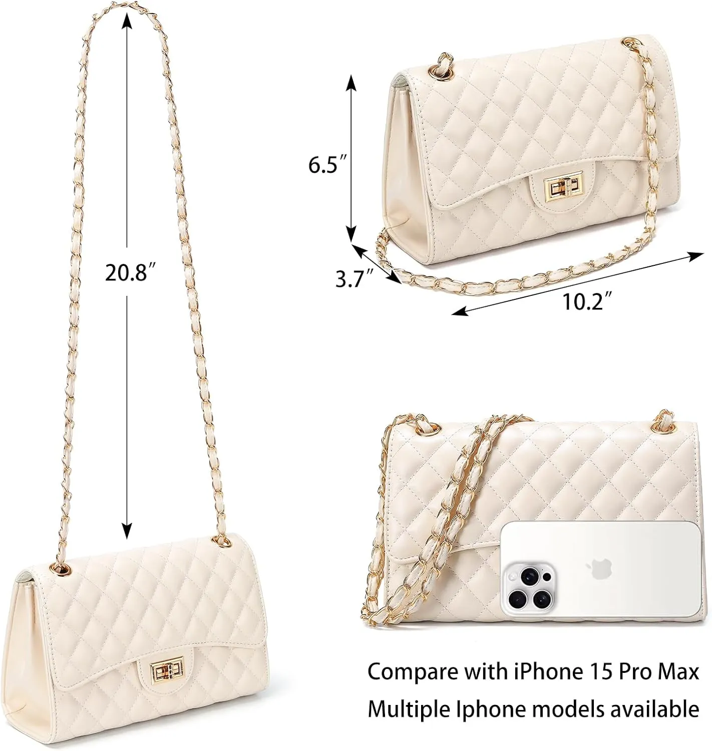 Quilted Leather Crossbody Bags for Women Trendy Ladies Shoulder Purse Satchel HandBag with Chain Strap