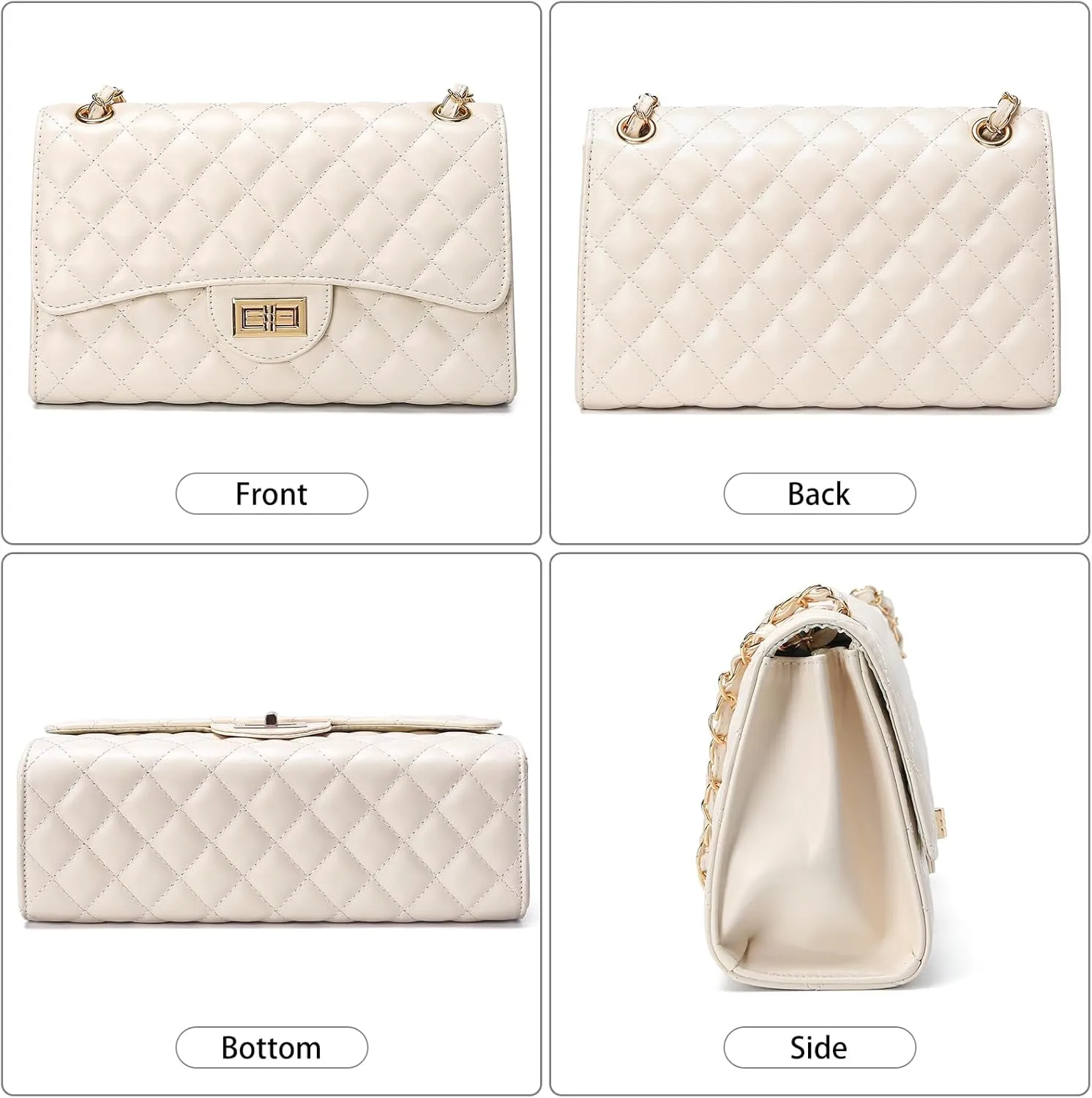 Quilted Leather Crossbody Bags for Women Trendy Ladies Shoulder Purse Satchel HandBag with Chain Strap