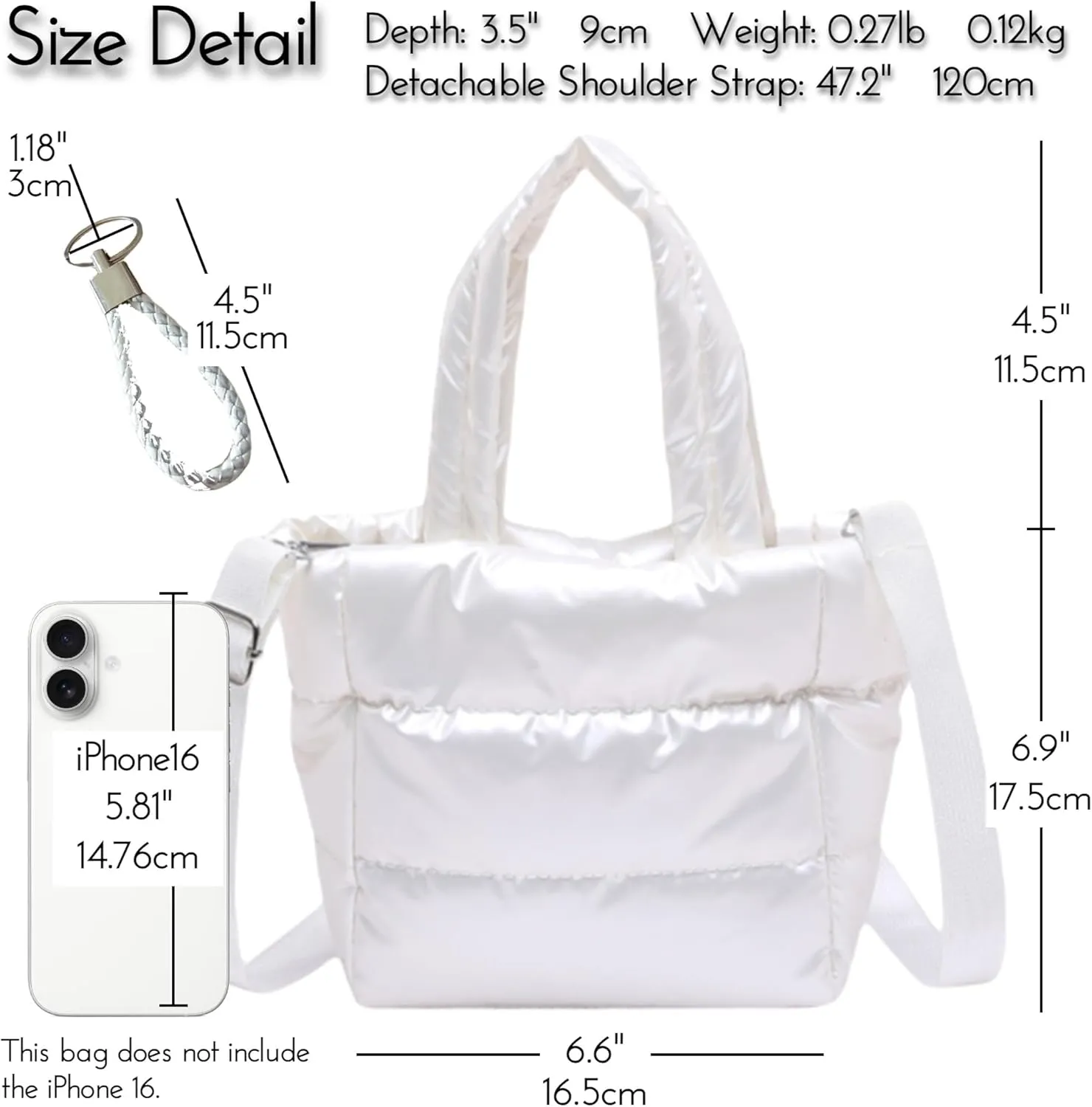 Quilted Metallic Lightweight Phone Crossbody Purse, Puffer Small Tote Bag Soft Padded Adjustable Strap, Women Shoulder Bag