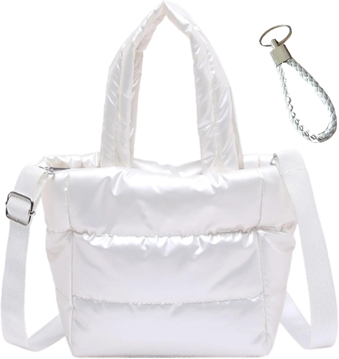 Quilted Metallic Lightweight Phone Crossbody Purse, Puffer Small Tote Bag Soft Padded Adjustable Strap, Women Shoulder Bag