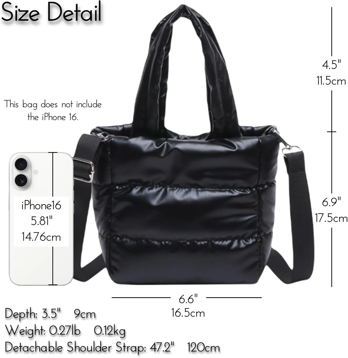 Quilted Metallic Lightweight Phone Crossbody Purse, Puffer Small Tote Bag Soft Padded Adjustable Strap, Women Shoulder Bag