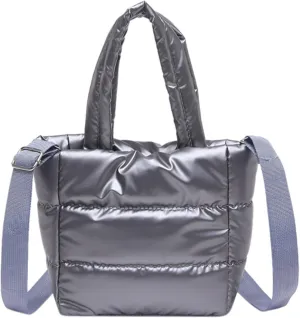 Quilted Metallic Lightweight Phone Crossbody Purse, Puffer Small Tote Bag Soft Padded Adjustable Strap, Women Shoulder Bag