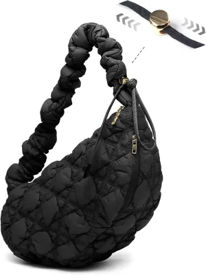 Quilted Puffer Shoulder Bag for Women Crossbody Bags Purse Handbag Carryall Adjustable Crescent Dumpling Sling Bag