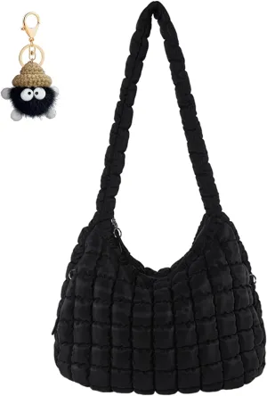 Quilted Puffer Tote Bag for Women Large Quilted Crossbody Bag Lightweight Nylon Puffy Hobo Shoulder Bag Puff Carryall
