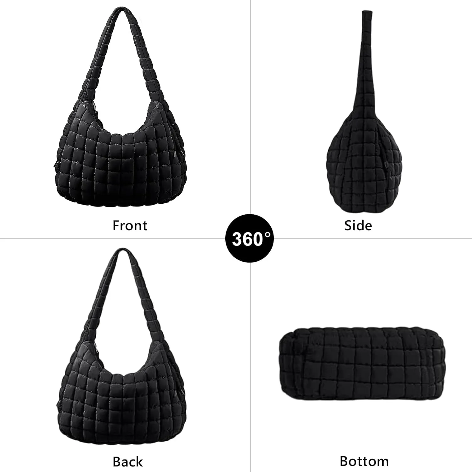 Quilted Puffer Tote Bag for Women Large Quilted Crossbody Bag Lightweight Nylon Puffy Hobo Shoulder Bag Puff Carryall