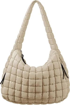 Quilted Puffer Tote Bag for Women Large Tote Bag Puffy Tote Bag with Zipper Lightweight Hobo Bag Crossbody Shoulder Bag