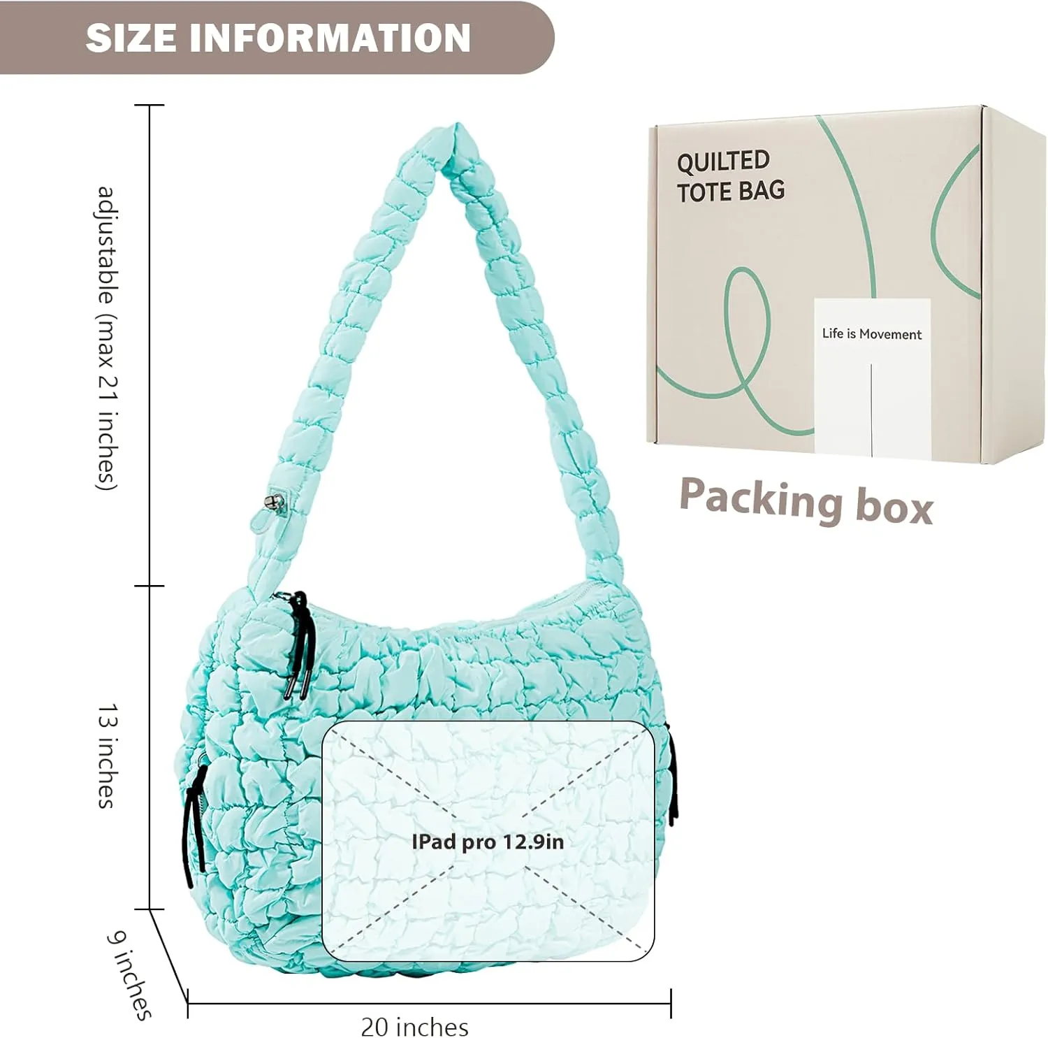 Quilted Puffer Tote Bag Large Crossbody Shoulder Bag Nylon Puffy Bubble Bag with Adjustable Shoulder Strap