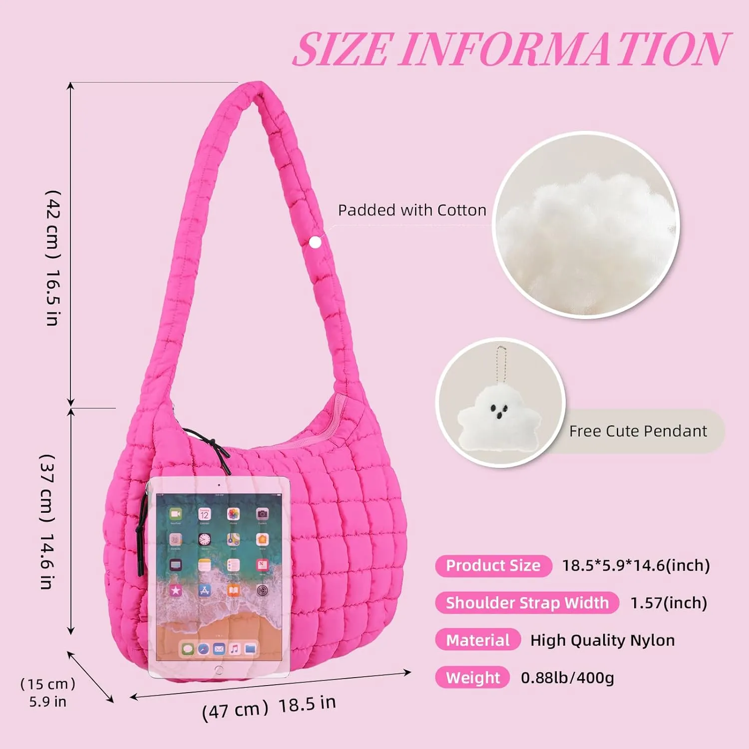 Quilted Puffer Tote Bag Large Quilted Crossbody Hobo Bags for Women Puffy Purse Carryall Bag Nylon Shoulder Handbag
