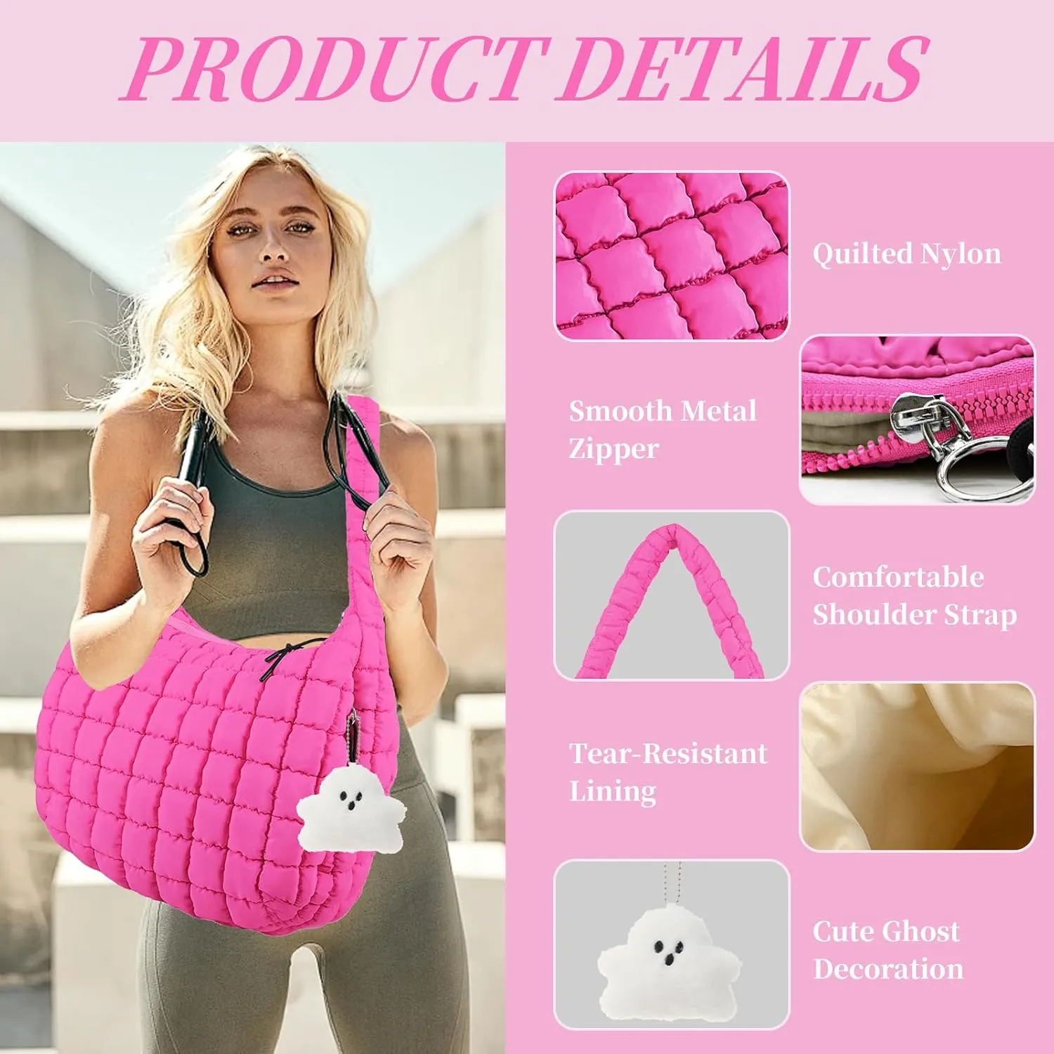 Quilted Puffer Tote Bag Large Quilted Crossbody Hobo Bags for Women Puffy Purse Carryall Bag Nylon Shoulder Handbag