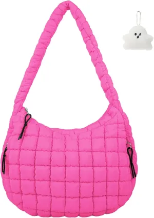 Quilted Puffer Tote Bag Large Quilted Crossbody Hobo Bags for Women Puffy Purse Carryall Bag Nylon Shoulder Handbag