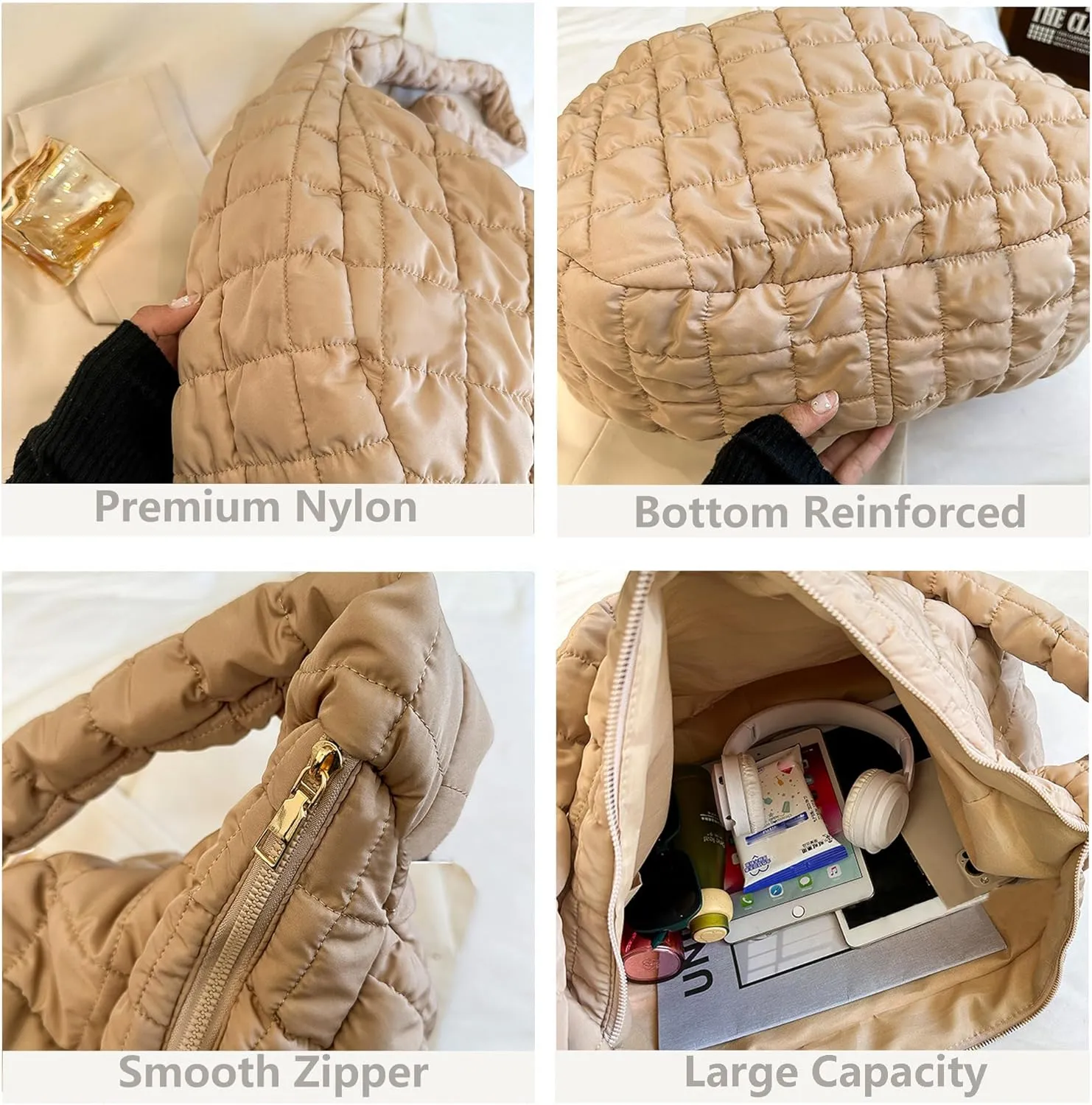 Quilted Puffer Tote Bag Large Quilted Tote Bag Lightweight Quilted Carryall Bag Puffy Shoulder Bag Puffer Purse for Women