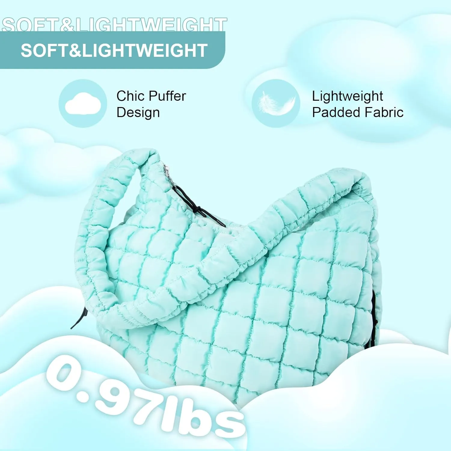 Quilted Puffer Tote Bag Purse Puffy Crossbody Shoulder Bag,Lightweight Nylon Hobo Bag Puffer Carryall Bag for Women Girl