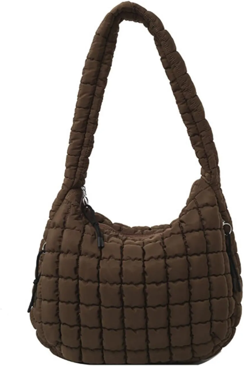 Quilted Puffer Tote Bags for Women Lightweight Quilted Padding Shoulder Bag Satchel Handbag Zip Puffer Bag Green