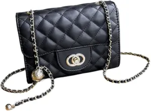 Quilted Shoulder Bag for Women, Ling grid chain crossbody bag with Chain Strap, Soft Vegan Leather Clutch Purse