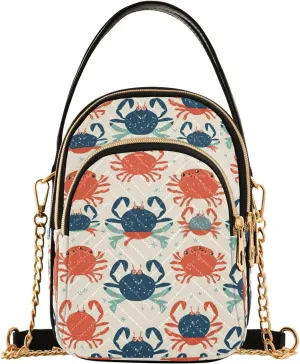 Quilted Shoulder Handbag for Women Crabs Pattern on Light Background Crossbody Handbag with Detachable Leather Chain Shoulder Strap