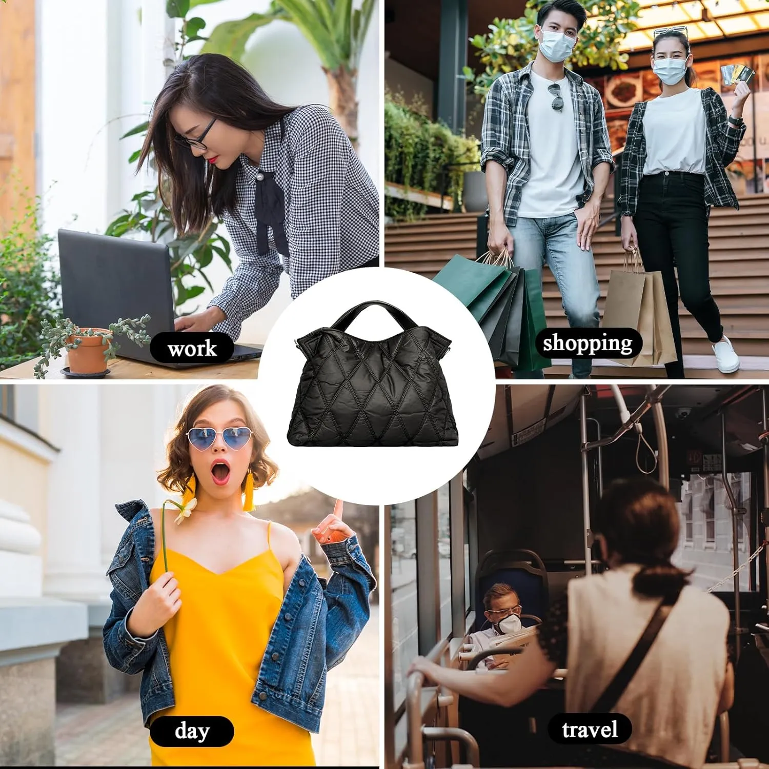 Quilted Tote Bag for Women, Soft Puffer Bag Lightweight Trendy Crossbody Bags Purse with Long Shoulder Strap