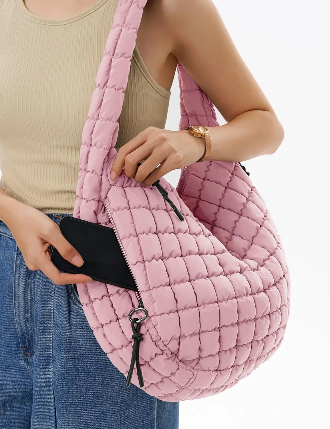 Quilted Tote Bag Large Quilting Cute Puffer Shoulder Bag Lightweight Quilted Padding Hobo Bag for Women Winter Fashion