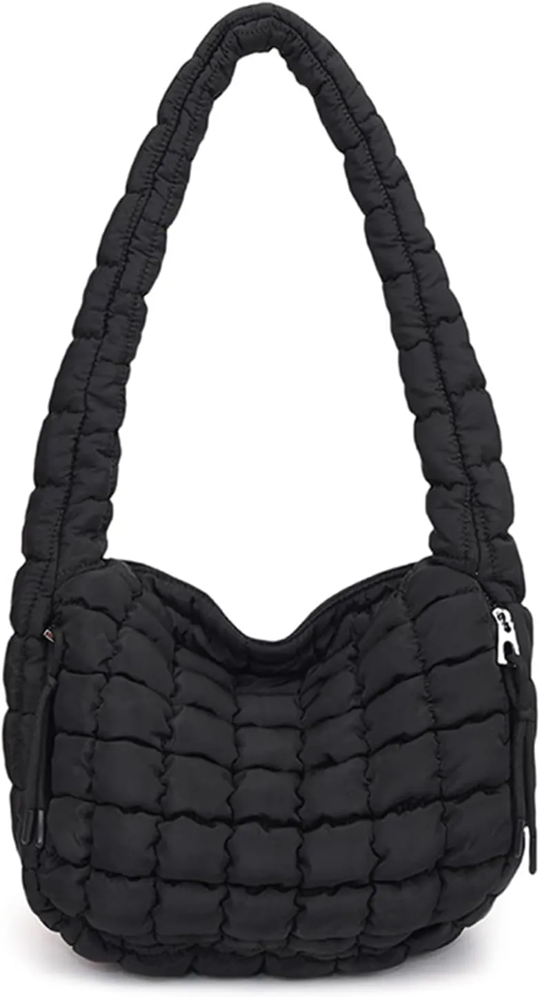 Quilted Tote Bag - Small Lightweight Puffer Hobo Bag for Women