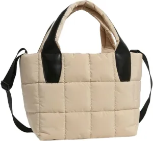Quilted Tote Bags for Women Large Shoulder Crossbody Bag Padding Down Cotton Handbag Winter Soft Work Purse