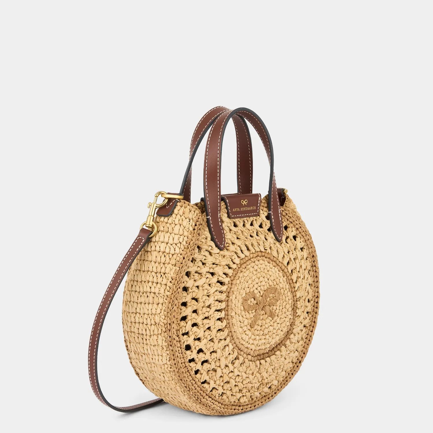 Raffia Small Round Bow Cross-body Tote