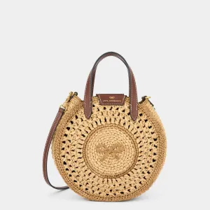Raffia Small Round Bow Cross-body Tote