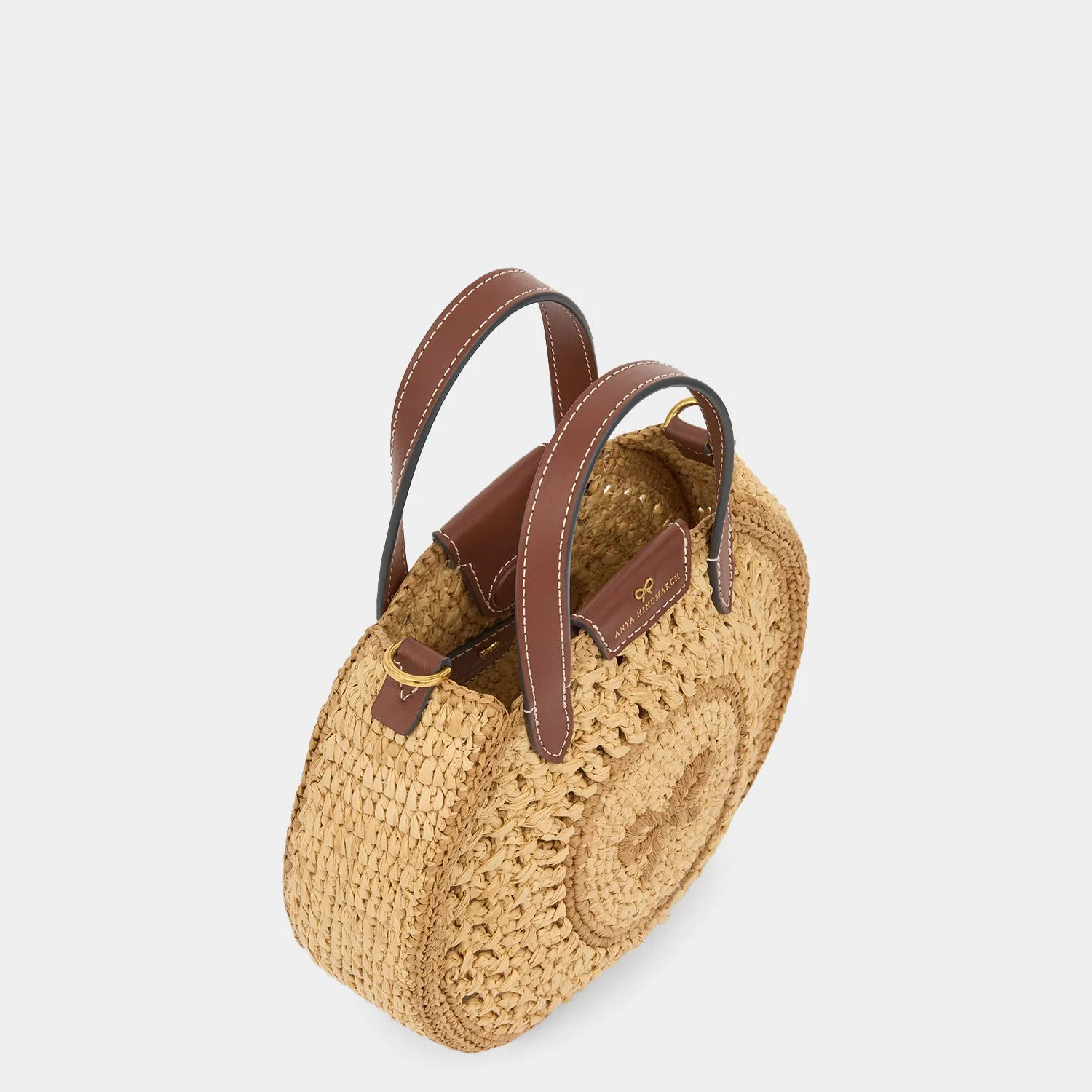 Raffia Small Round Bow Cross-body Tote