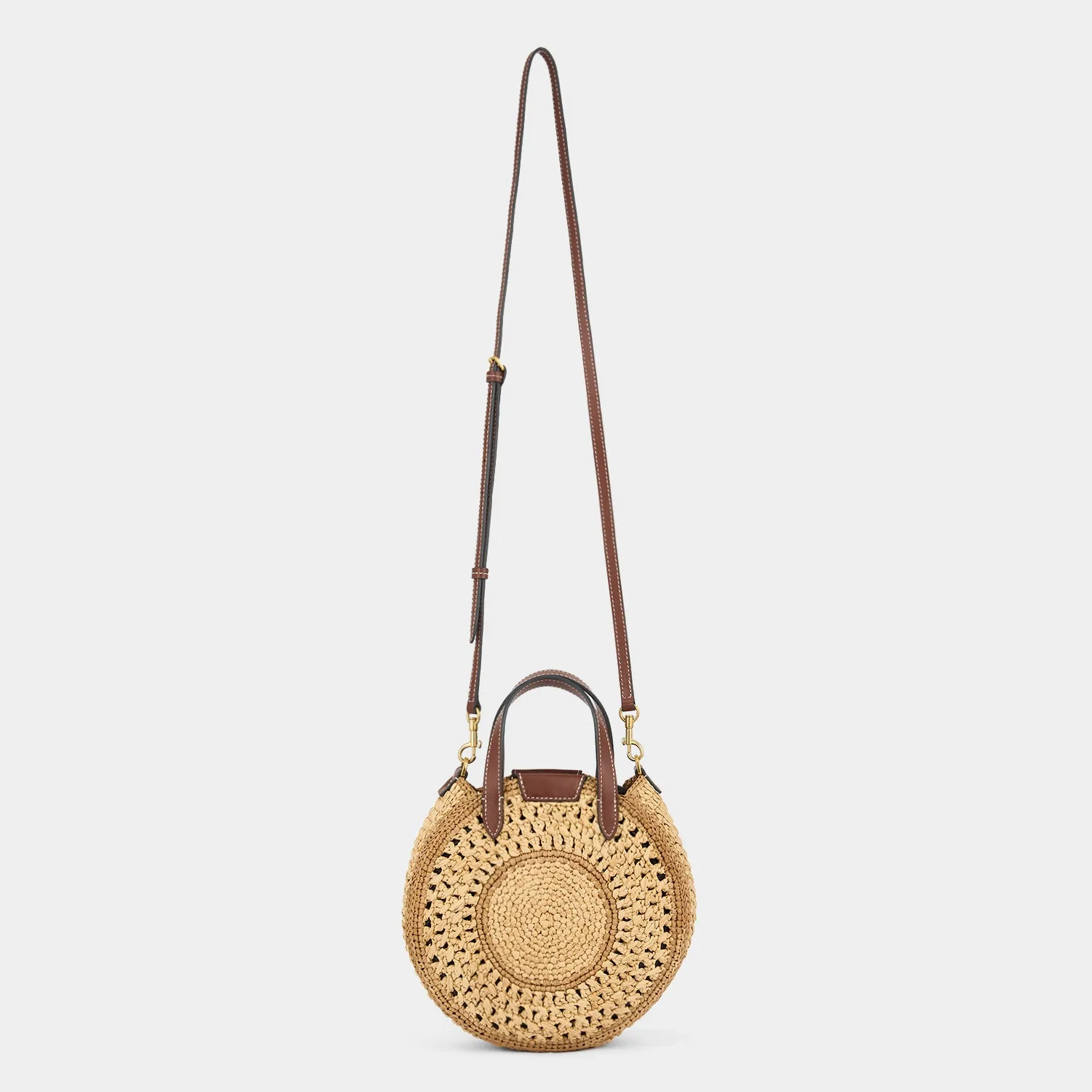 Raffia Small Round Bow Cross-body Tote