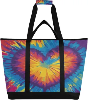Rainbow Heart Reusable Insulated Lunchbox Cooler Bag, Leakproof Kitchen Grocery Bag Collapsible Portable Cooler Tote Bag for Picnic, Camping, Office, Travel