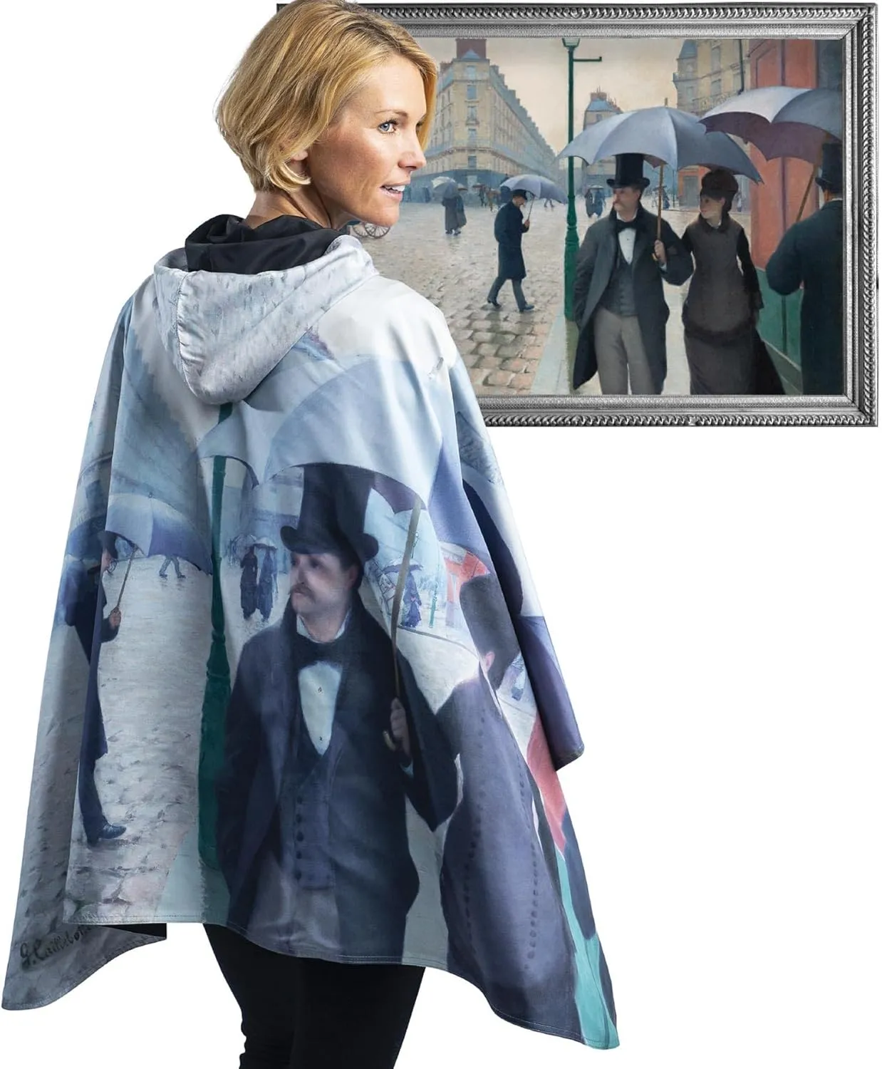 RainCaper Womens Rain Cape Poncho Coat Waterproof with Hood Reversible Fine Art