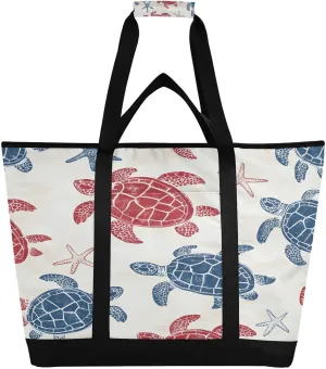 Red and Blue Sea Turtles Reusable Insulated Lunchbox Cooler Bag, Leakproof Kitchen Grocery Bag Collapsible Portable Cooler Tote Bag for Picnic, Camping, Office, Travel