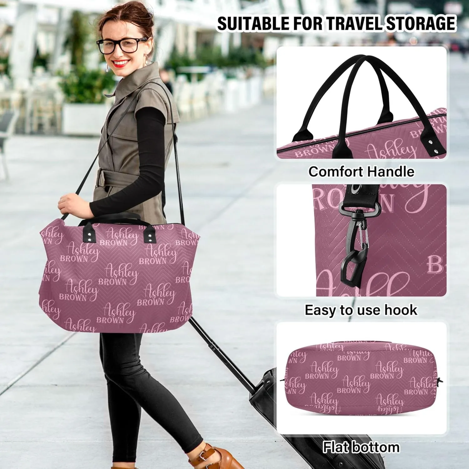 Red Custom Travel Duffel Bag with Toiletry Bag Personalized Name Weekender Bag for Travel Business Sports Large Gym Duffel Bag Overnight Bag for Women & Men