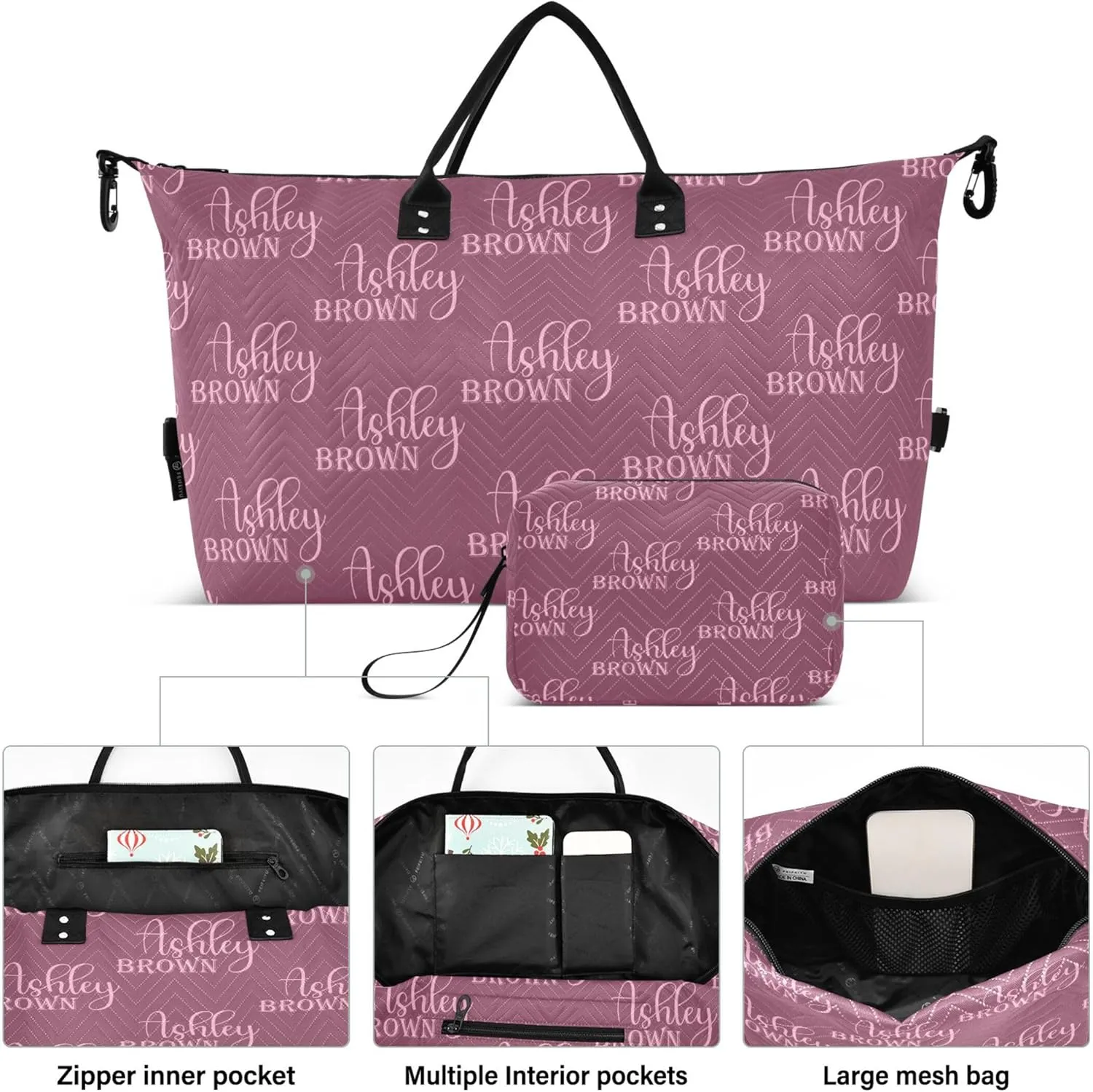 Red Custom Travel Duffel Bag with Toiletry Bag Personalized Name Weekender Bag for Travel Business Sports Large Gym Duffel Bag Overnight Bag for Women & Men