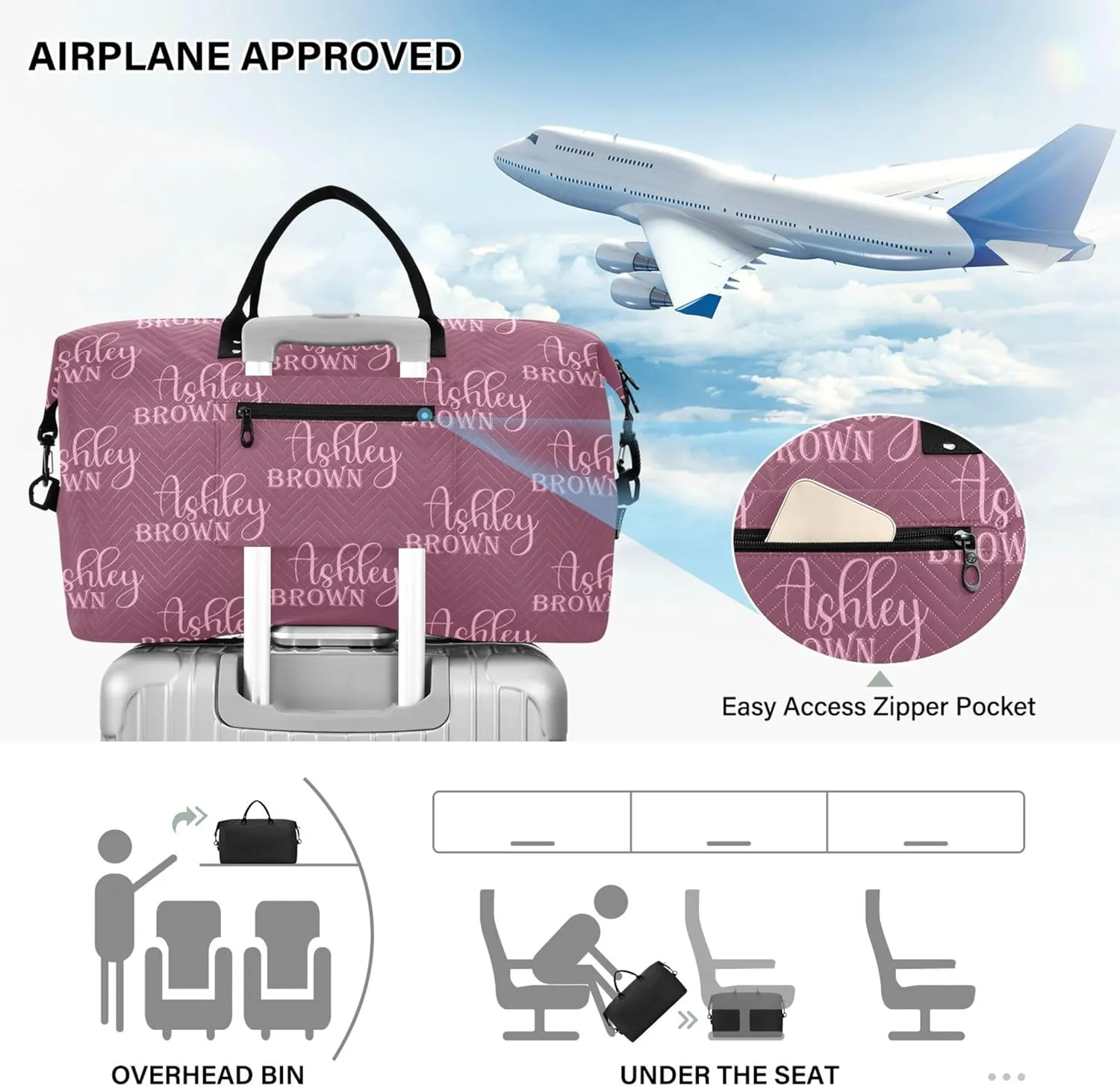 Red Custom Travel Duffel Bag with Toiletry Bag Personalized Name Weekender Bag for Travel Business Sports Large Gym Duffel Bag Overnight Bag for Women & Men