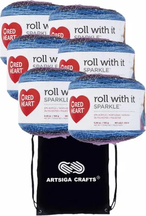 Red Heart Roll with It Sparkle Amethyst E898-7001 (6-Skeins - Same Dye Lot) Worsted Medium #4 Acrylic Yarn for Crocheting and Knitting with Project Bag