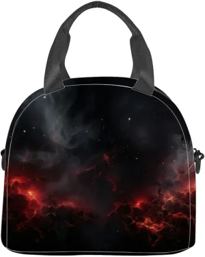 Red powder explosion black Freeze motion red dust particles splash Insulated Adult Lunch Bag with Shoulder Strap for Women Lightweight Reusable Portable Freezable Lunch Tote Bag for Work Picnic
